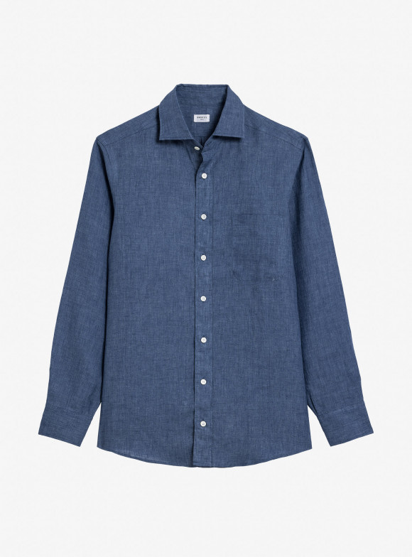 Chemise Lin Uni Bleu
