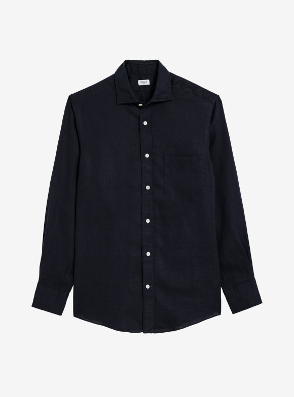 Chemise Lin Uni Bleu