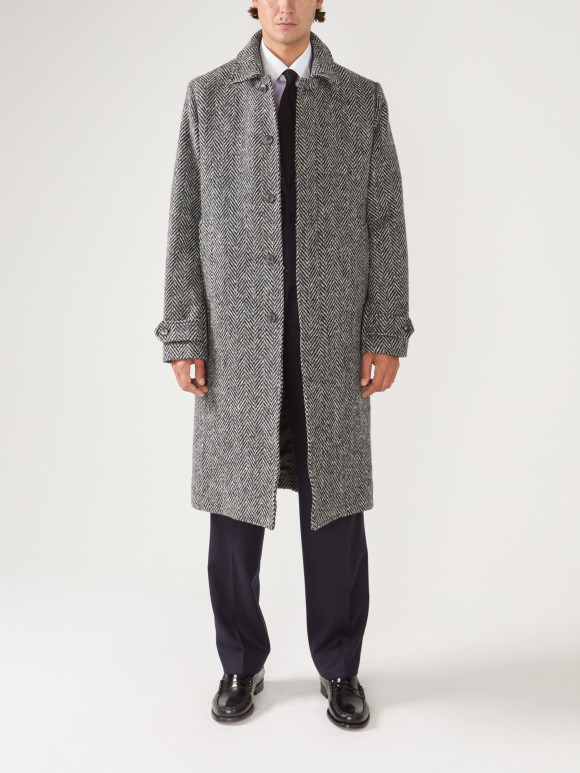 Manteau Car Coat Tweed Chevron Gris