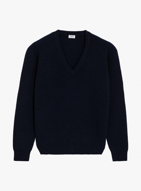 Pull Col V Double Maille Marine