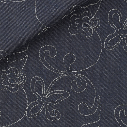 Denim Motif Bordé Bleu