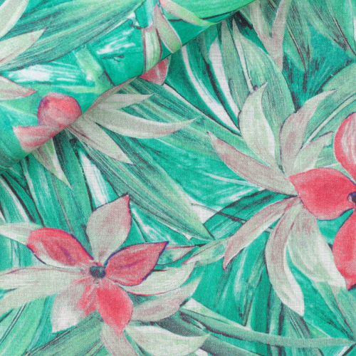 Mousseline Motif Vert Rose