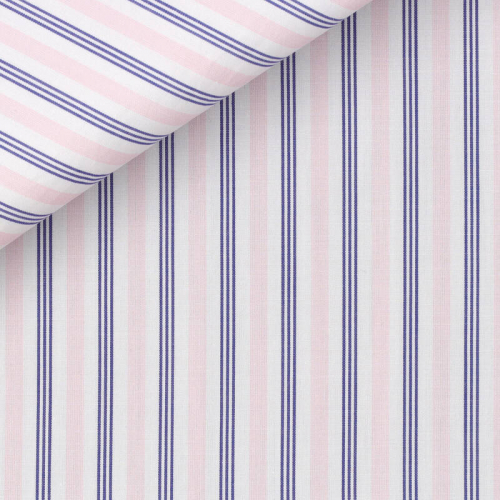 Popeline Rayé Bleu Rose
