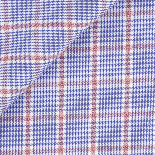Twill Pied de Poule Bleu Rouge