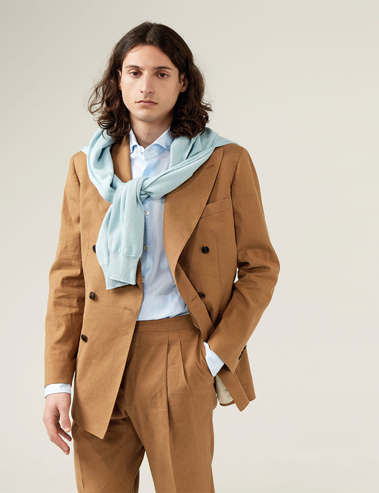 Costume Croisé Lin Camel