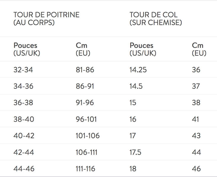 Guide Taille Chemises