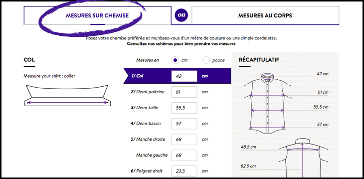 Prise de mesure sur chemise