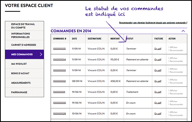 suivre l'état de vos commandes